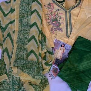 Simple cotton yellow pajami suit and dupatta set